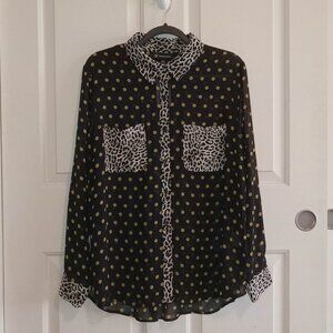 INC International Concepts Sheer Mixed Print Button Down Shirt